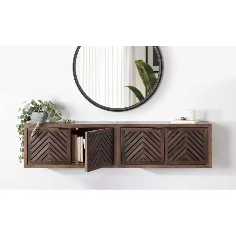 Meuble haut 2 portes 76x25x36 cm | Bois naturel, aucun assemblage requis
