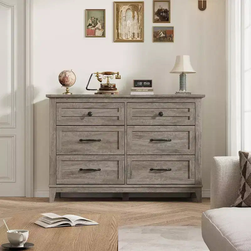 Commode autonome en bois à 6 tiroirs de 119 cm de large | Meuble de rangement pour placard