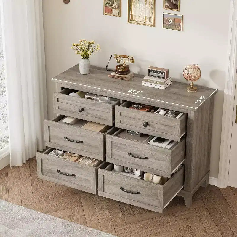 Commode autonome en bois à 6 tiroirs de 119 cm de large | Meuble de rangement pour placard