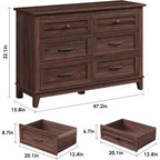 Commode autonome en bois à 6 tiroirs de 119 cm de large | Meuble de rangement pour placard