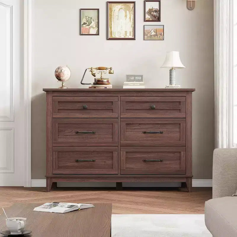 Commode autonome en bois à 6 tiroirs de 119 cm de large | Meuble de rangement pour placard
