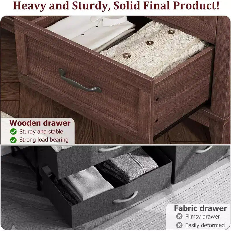 Commode autonome en bois à 6 tiroirs de 119 cm de large | Meuble de rangement pour placard