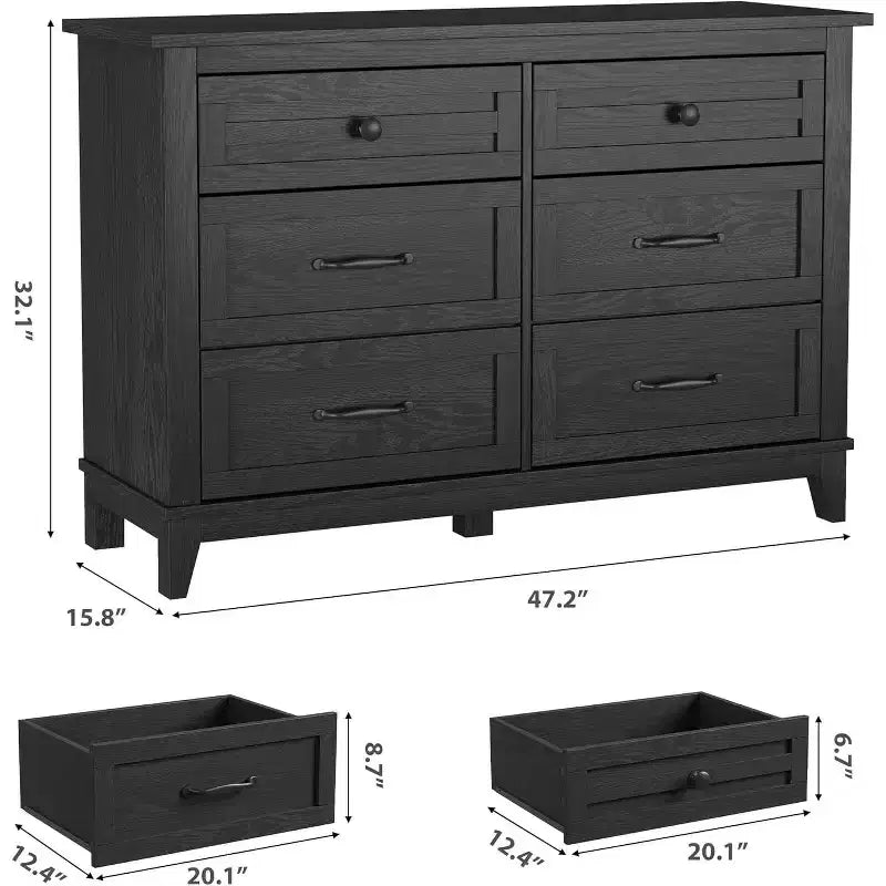 Commode autonome en bois à 6 tiroirs de 119 cm de large | Meuble de rangement pour placard