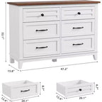Commode autonome en bois à 6 tiroirs de 119 cm de large | Meuble de rangement pour placard