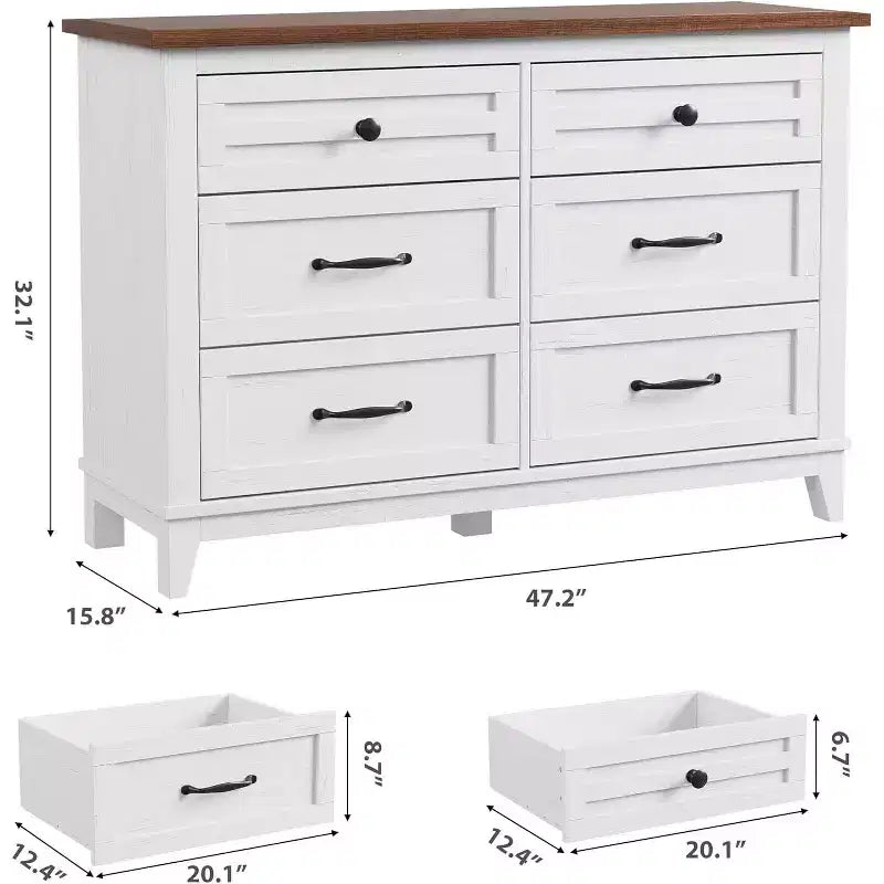 Commode autonome en bois à 6 tiroirs de 119 cm de large | Meuble de rangement pour placard