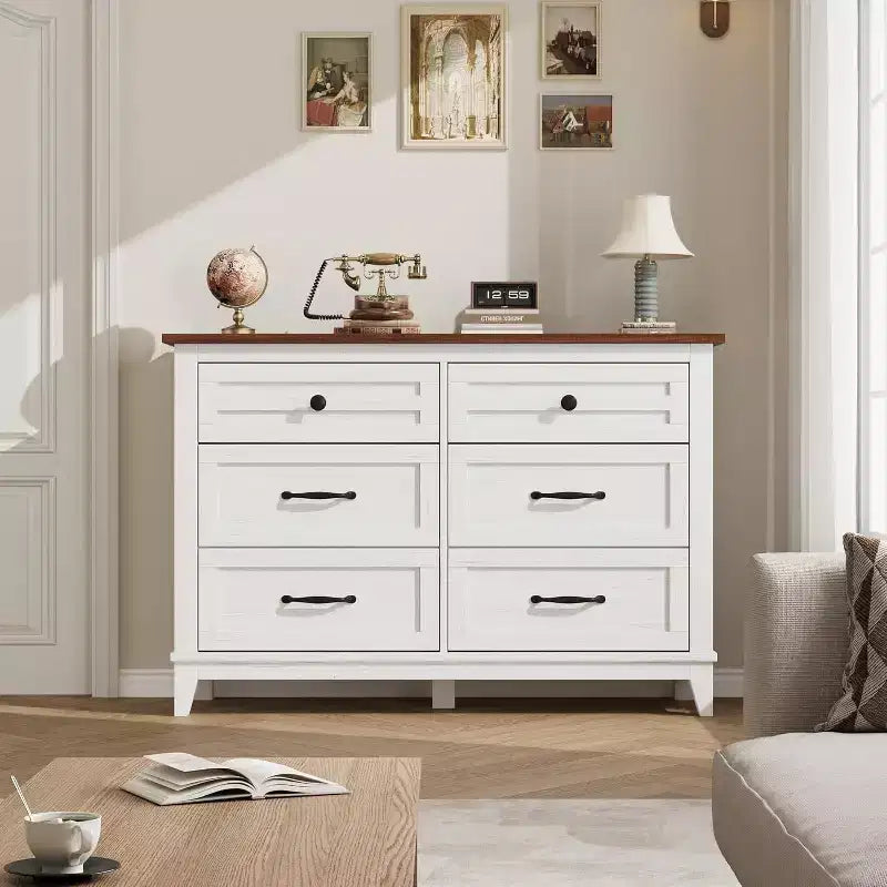 Commode autonome en bois à 6 tiroirs de 119 cm de large | Meuble de rangement pour placard