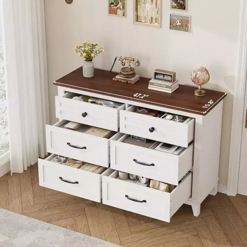 Commode autonome en bois à 6 tiroirs de 119 cm de large | Meuble de rangement pour placard