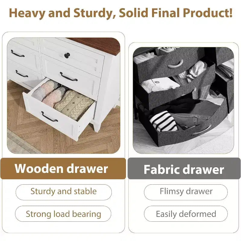Commode autonome en bois à 6 tiroirs de 119 cm de large | Meuble de rangement pour placard