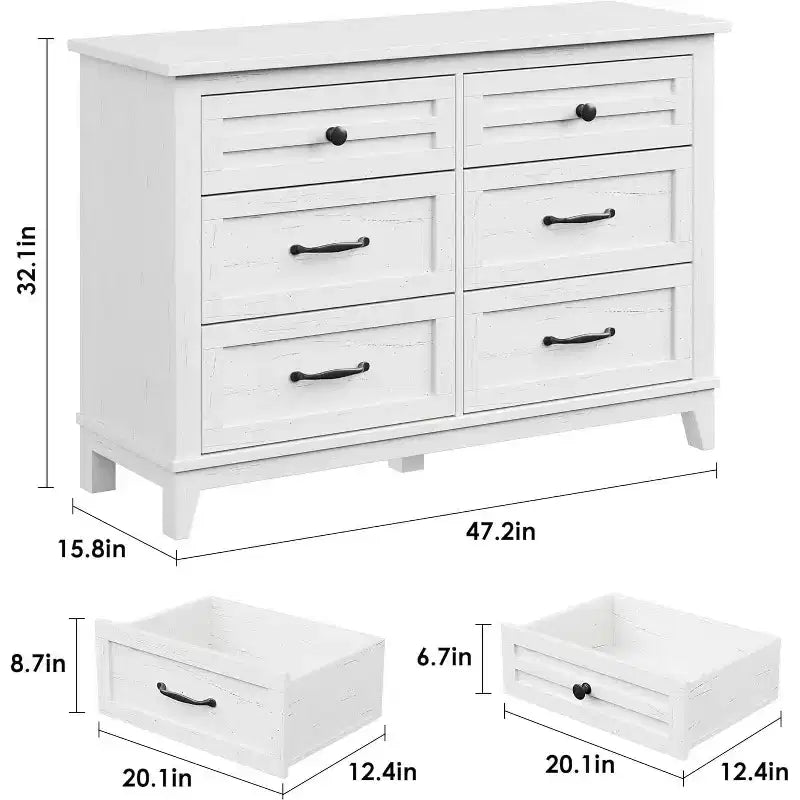 Commode autonome en bois à 6 tiroirs de 119 cm de large | Meuble de rangement pour placard