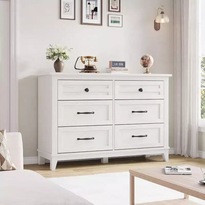 Commode autonome en bois à 6 tiroirs de 119 cm de large | Meuble de rangement pour placard