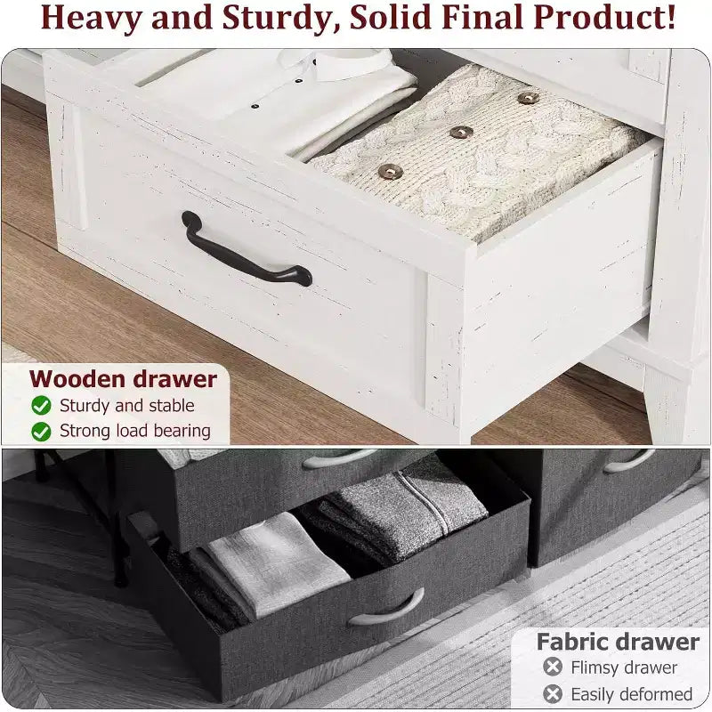 Commode autonome en bois à 6 tiroirs de 119 cm de large | Meuble de rangement pour placard