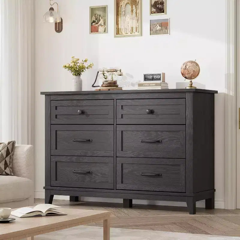 Commode autonome en bois à 6 tiroirs de 119 cm de large | Meuble de rangement pour placard