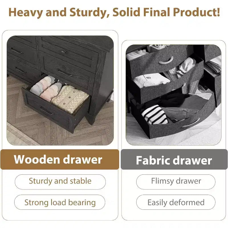 Commode autonome en bois à 6 tiroirs de 119 cm de large | Meuble de rangement pour placard