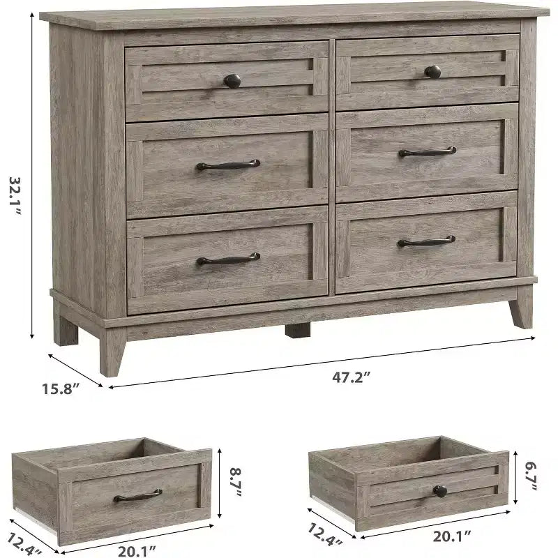 Commode autonome en bois à 6 tiroirs de 119 cm de large | Meuble de rangement pour placard