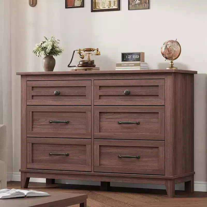 Commode autonome en bois à 6 tiroirs de 119 cm de large | Meuble de rangement pour placard