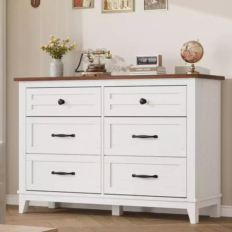 Commode autonome en bois à 6 tiroirs de 119 cm de large | Meuble de rangement pour placard