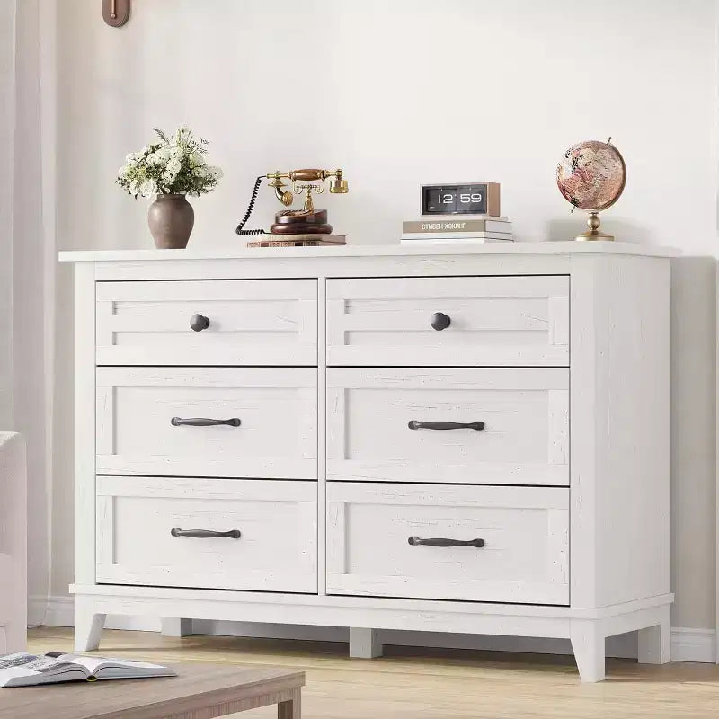 Commode autonome en bois à 6 tiroirs de 119 cm de large | Meuble de rangement pour placard