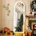 BEAUTYPEAK 56x20 Arched LED Full Length Mirror with Stand, Aluminum Frame Dimmable Floor Mirror for Bedroom or Cloakroom