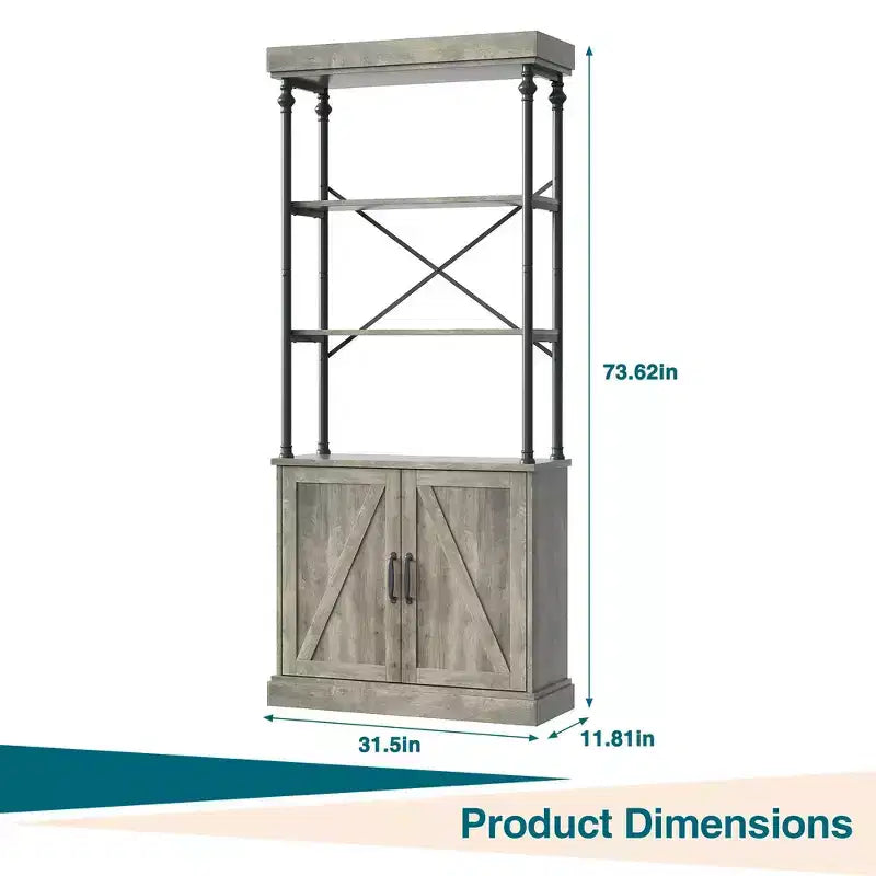 73" (1,85 m) de haut | Étagère à 3 niveaux avec armoire | Cadre métallique, présentoir de rangement marron