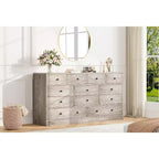 Commode en bois 12 tiroirs de 61 po | Glissières métalliques, haute commode moderne pour chambre à coucher
