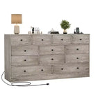 Commode en bois 12 tiroirs de 61 po | Glissières métalliques, haute commode moderne pour chambre à coucher