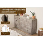 Commode en bois 12 tiroirs de 61 po | Glissières métalliques, haute commode moderne pour chambre à coucher