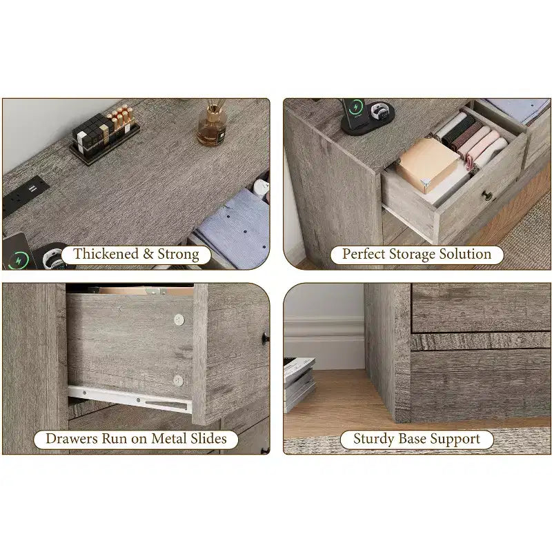 Commode en bois 12 tiroirs de 61 po | Glissières métalliques, haute commode moderne pour chambre à coucher