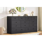 Commode en bois 12 tiroirs de 61 po | Glissières métalliques, haute commode moderne pour chambre à coucher