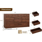 Commode en bois 12 tiroirs de 61 po | Glissières métalliques, haute commode moderne pour chambre à coucher