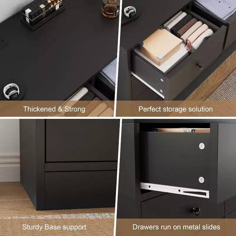 Commode en bois 12 tiroirs de 61 po | Glissières métalliques, haute commode moderne pour chambre à coucher