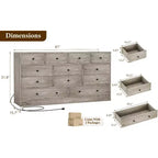 Commode en bois 12 tiroirs de 61 po | Glissières métalliques, haute commode moderne pour chambre à coucher