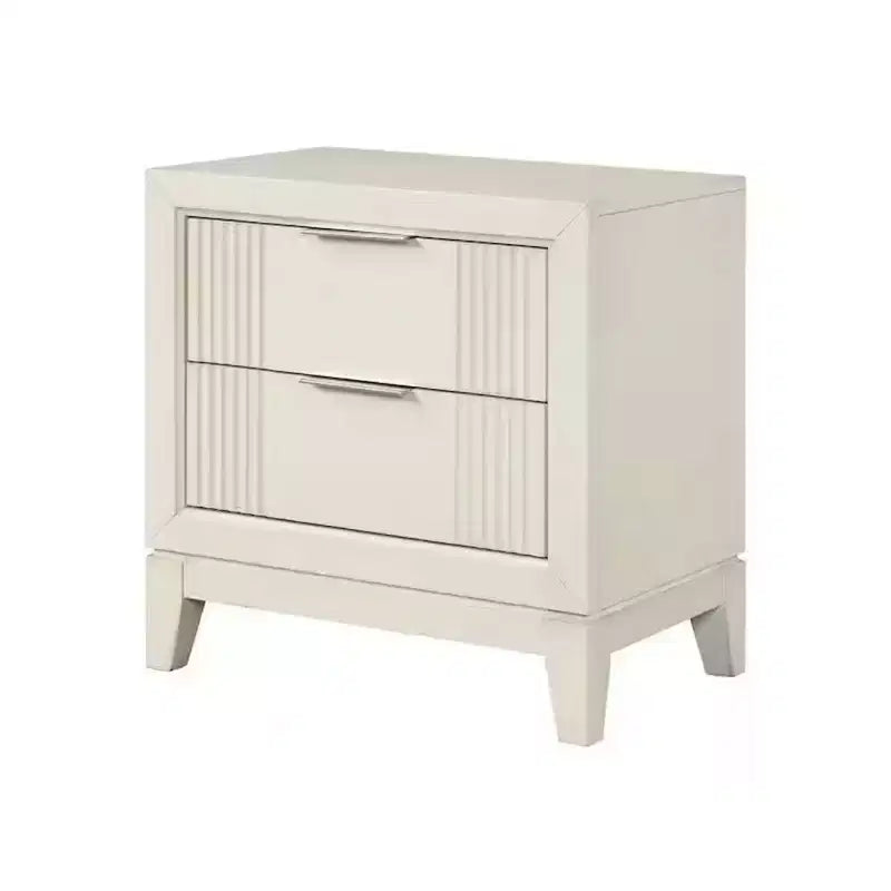 Table de chevet 2 tiroirs 27" | Table de chevet en bois massif blanc antique