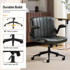 Chaise de bureau jambes croisées avec accoudoirs relevables et roulettes | Cuir PU, vert foncé