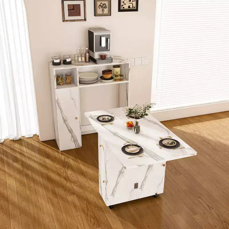 Table à manger pliable multifonctionnelle de 95 cm avec roulettes | 4 places, rangement