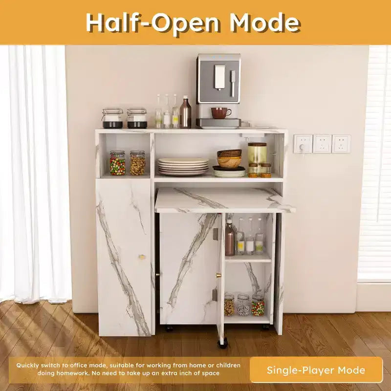 Table à manger pliable multifonctionnelle de 95 cm avec roulettes | 4 places, rangement