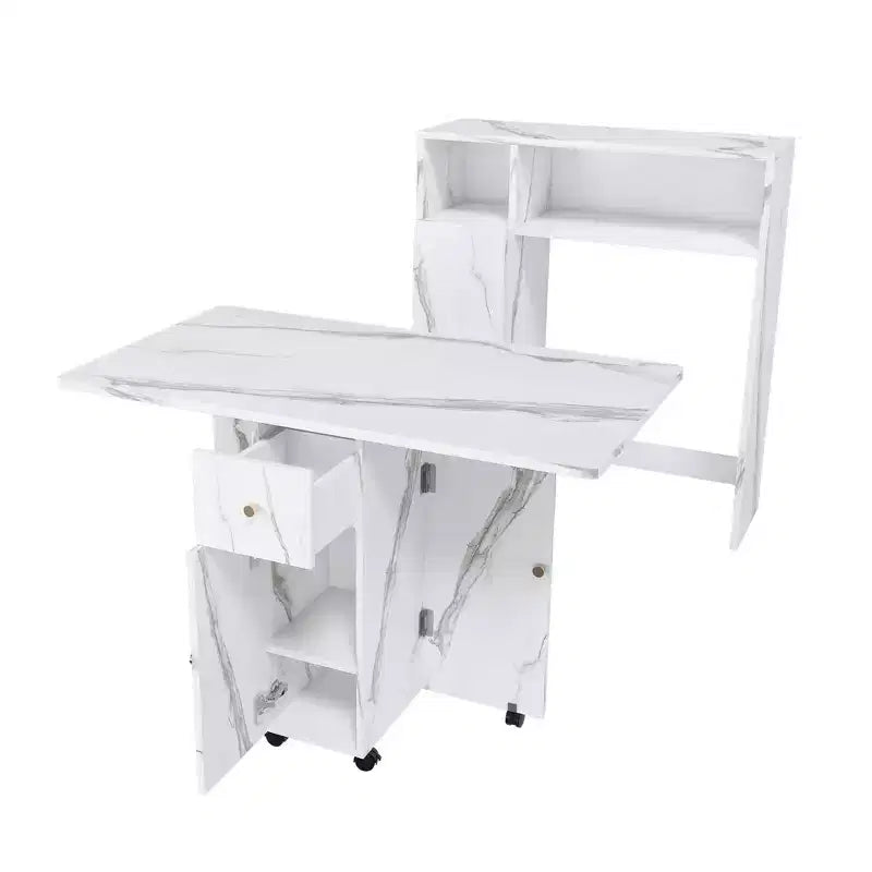 Table à manger pliable multifonctionnelle de 95 cm avec roulettes | 4 places, rangement