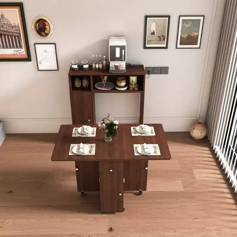 Table à manger pliable multifonctionnelle de 95 cm avec roulettes | 4 places, rangement