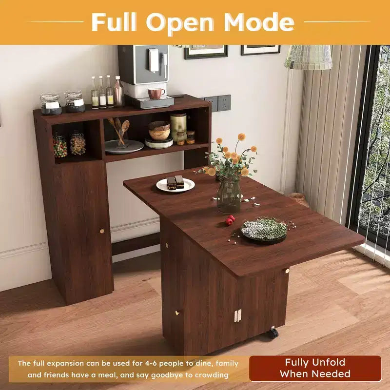 Table à manger pliable multifonctionnelle de 95 cm avec roulettes | 4 places, rangement