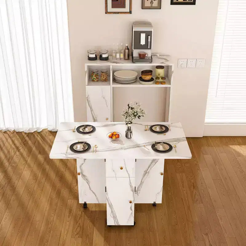 Table à manger pliable multifonctionnelle de 95 cm avec roulettes | 4 places, rangement