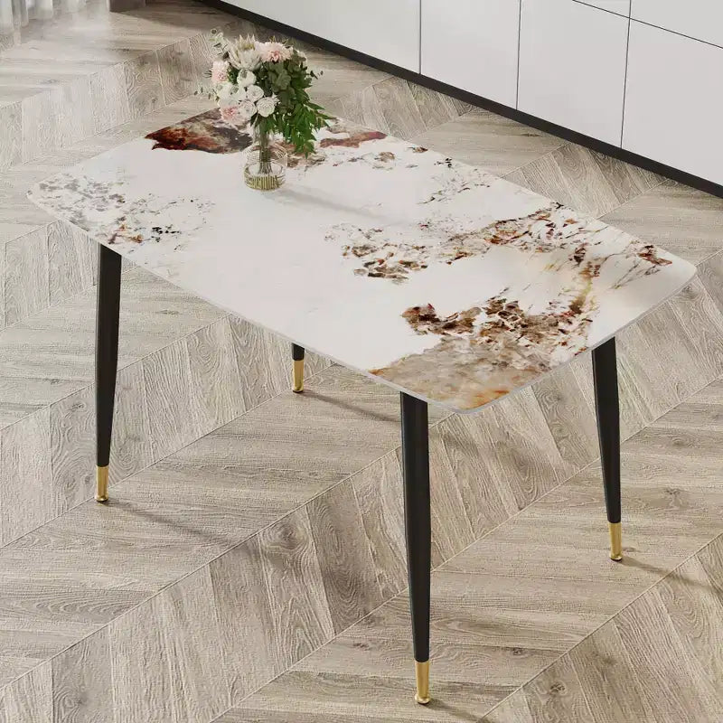 Table à manger rectangulaire moderne 127 cm | Plateau en pierre frittée, blanc