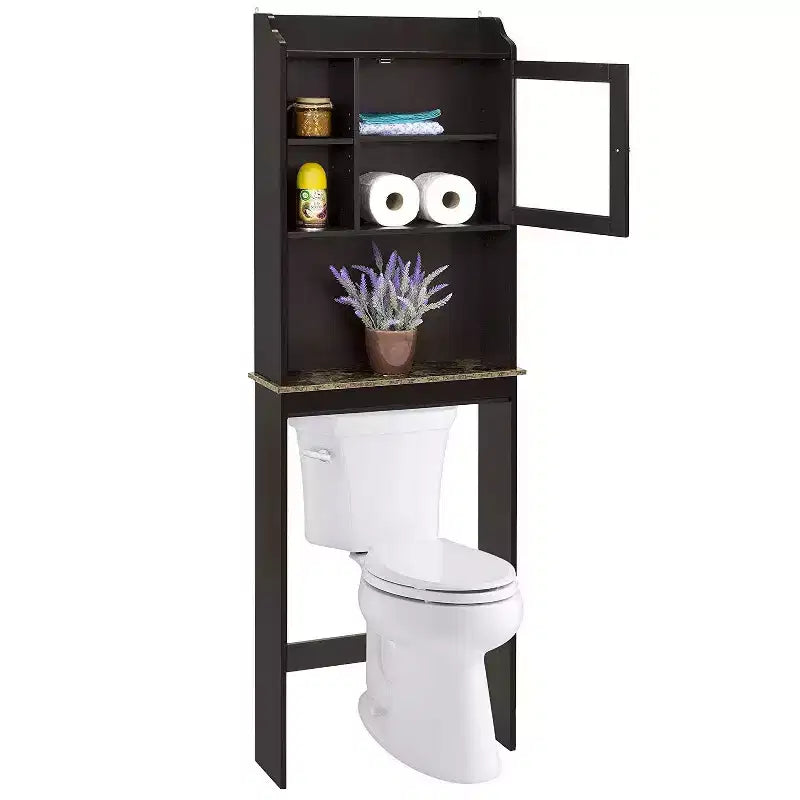 Meuble de rangement WC | 4 niches et étagères réglables, optimise l'espace