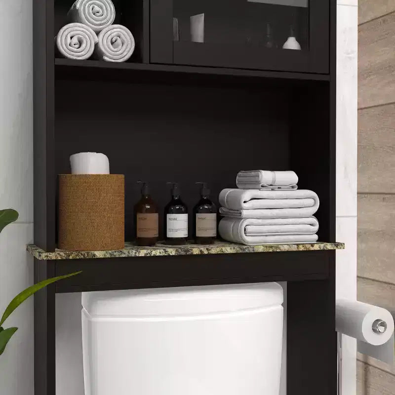 Meuble de rangement WC | 4 niches et étagères réglables, optimise l'espace