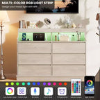 Commode 6 tiroirs en chêne | Lumières LED RGB et station de charge, rangement de chambre
