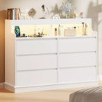 Commode 6 tiroirs en chêne | Lumières LED RGB et station de charge, rangement de chambre