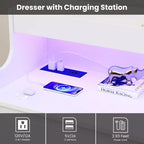 Commode 6 tiroirs en chêne | Lumières LED RGB et station de charge, rangement de chambre
