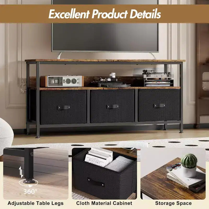 Meuble TV commode 50" | Meuble TV avec tiroirs et étagères pour chambre à coucher