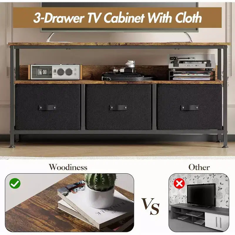 Meuble TV commode 50" | Meuble TV avec tiroirs et étagères pour chambre à coucher