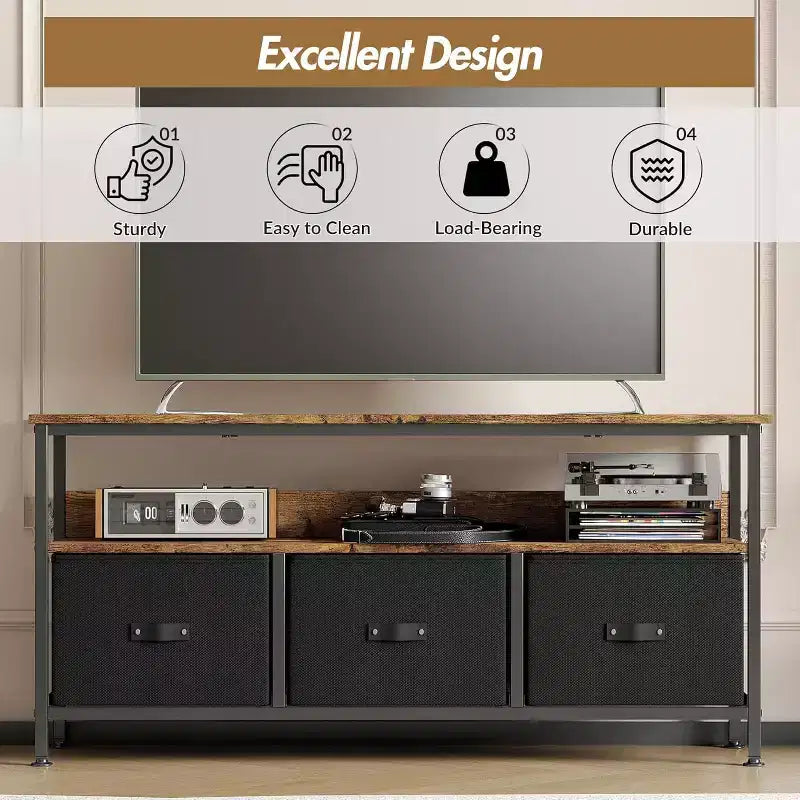 Meuble TV commode 50" | Meuble TV avec tiroirs et étagères pour chambre à coucher