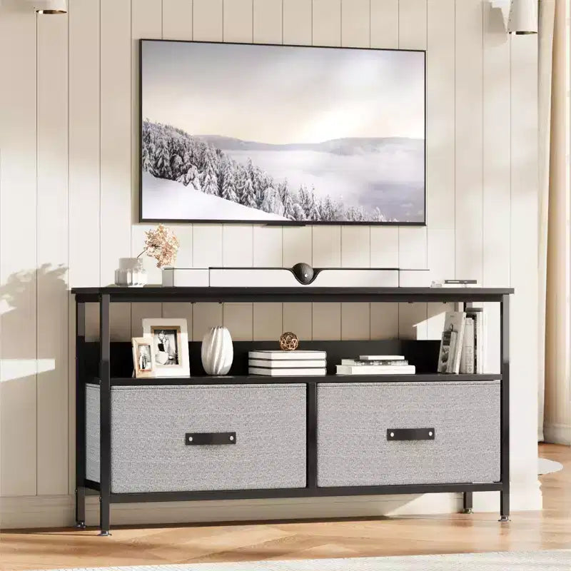 Meuble TV commode 50" | Meuble TV avec tiroirs et étagères pour chambre à coucher
