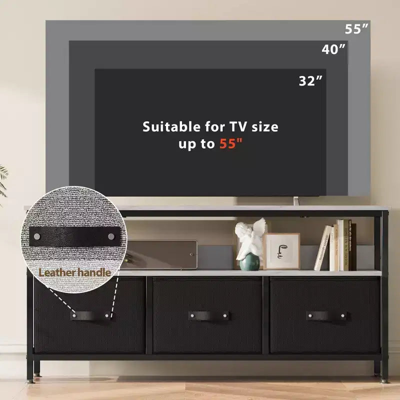Meuble TV commode 50" | Meuble TV avec tiroirs et étagères pour chambre à coucher